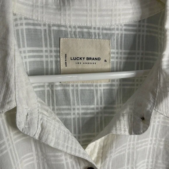 NWT Lucky Brand Grid Plaid Short Sleeve Cotton Button-Up Shirt XL * as is - Picture 4 of 10